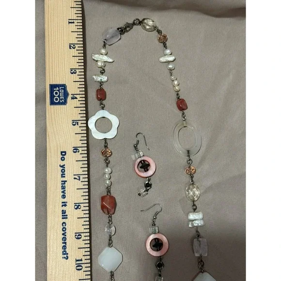 Premier Design BLUSH Mother of Pearl, Shells, Quartz‎ Necklace, 36" - Picture 4 of 6